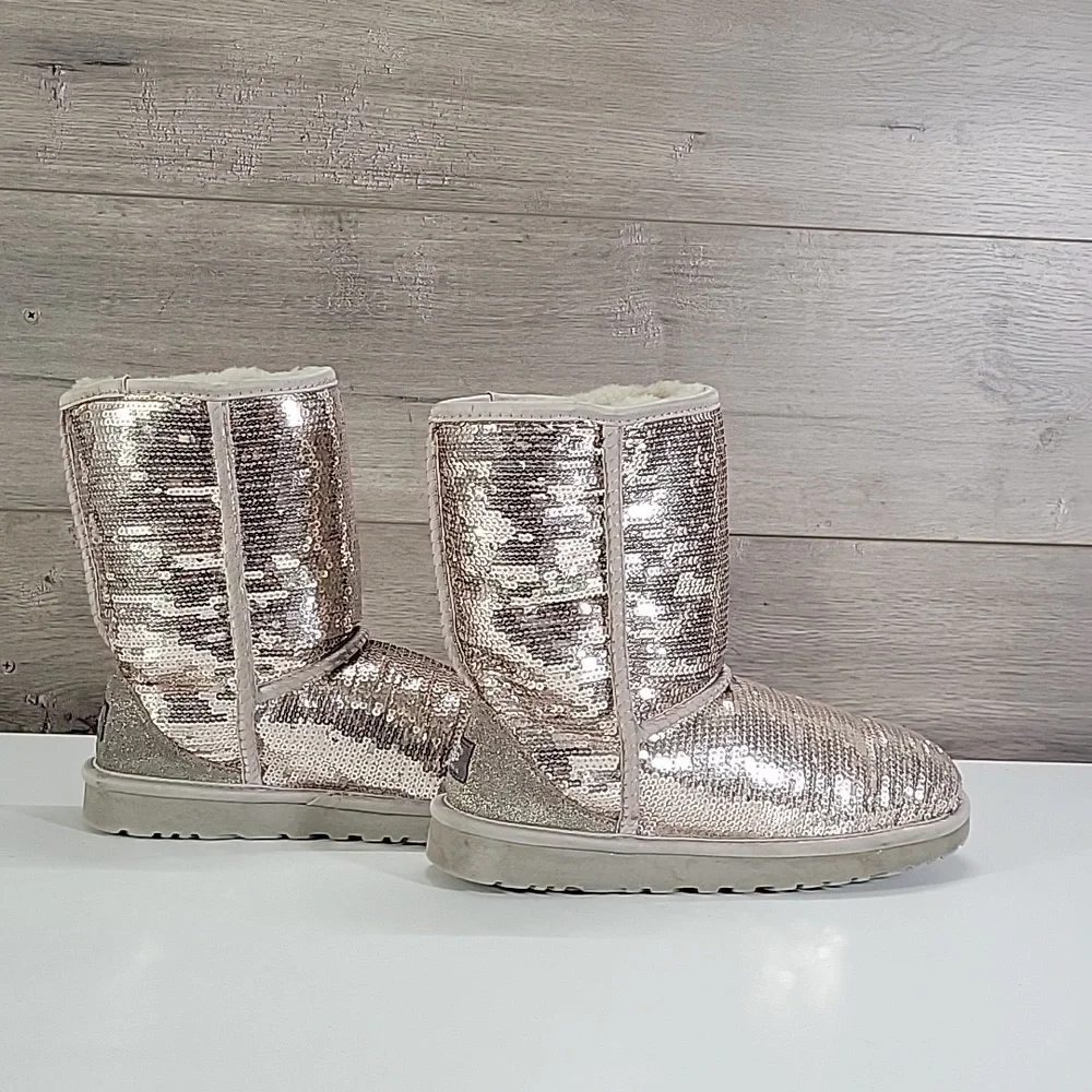 UGG Rose Gold Sequin Winter Boots Sz 7